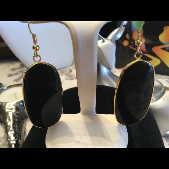 FINAL PAIR~Black Onyx- 18KT Oval dangle EARRINGS💥 - Picture 2 of 4